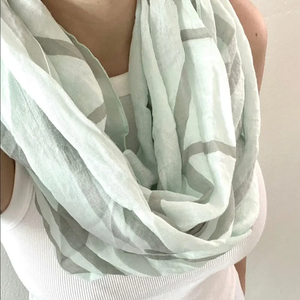 Mint Green and Grey Geometric Infinity Scarf